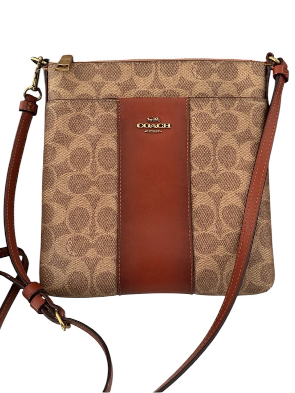 Coach Signature Kitt Messenger Crossbody Bag in Tan Rust w/ COA